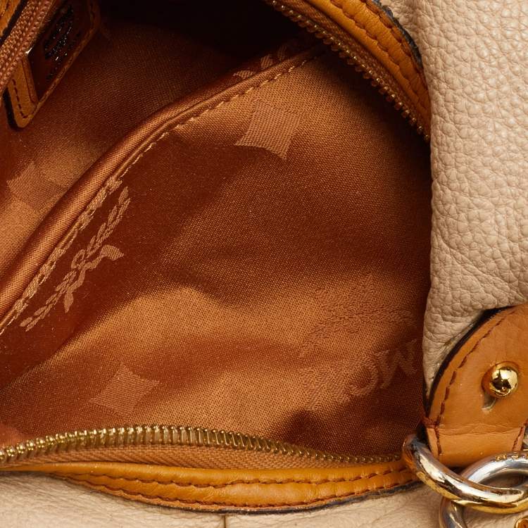 Pre Owned MCM Beige/Brown Grained Leather Hobo