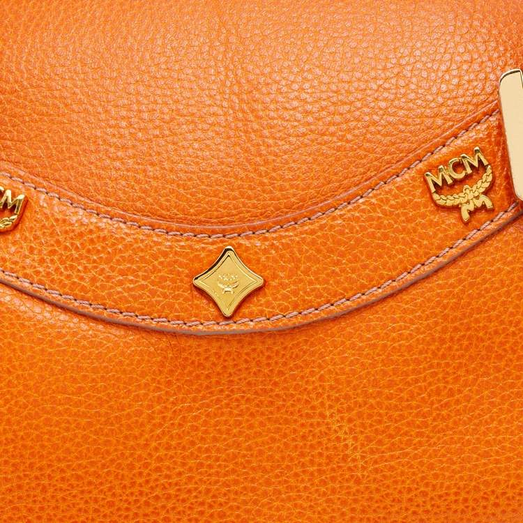 Pre Owned MCM Orange Grained Leather Boston Bag