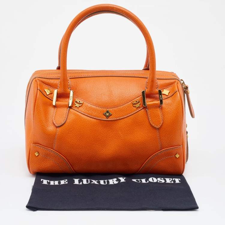 Pre Owned MCM Orange Grained Leather Boston Bag