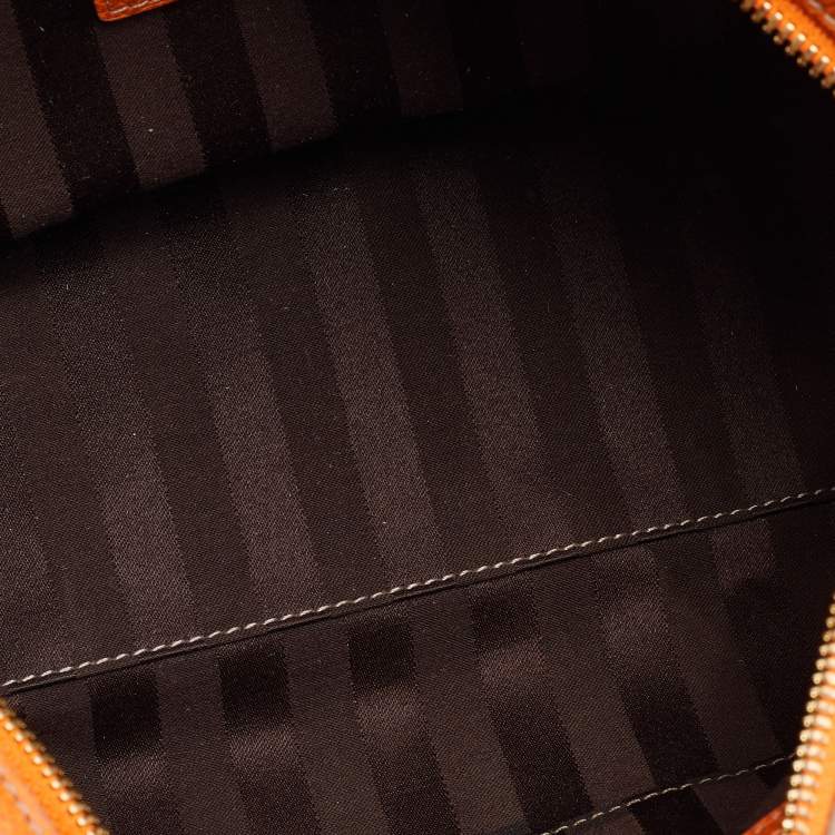Pre Owned MCM Orange Grained Leather Boston Bag