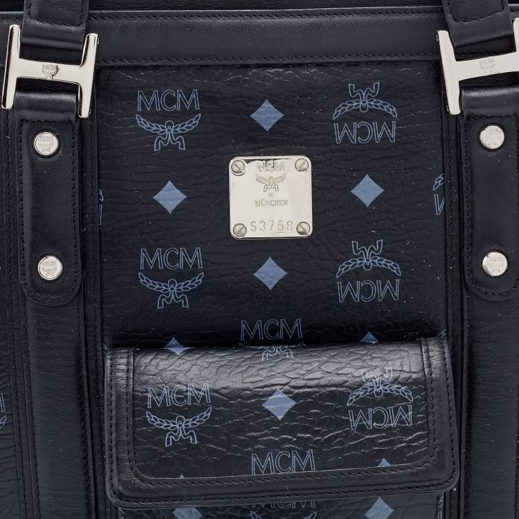 Pre Owned MCM Black Visetos Coated Canvas and Leather Tote