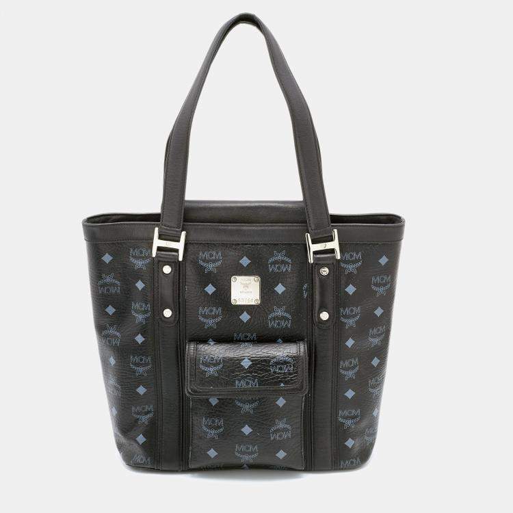 Pre Owned MCM Black Visetos Coated Canvas and Leather Tote