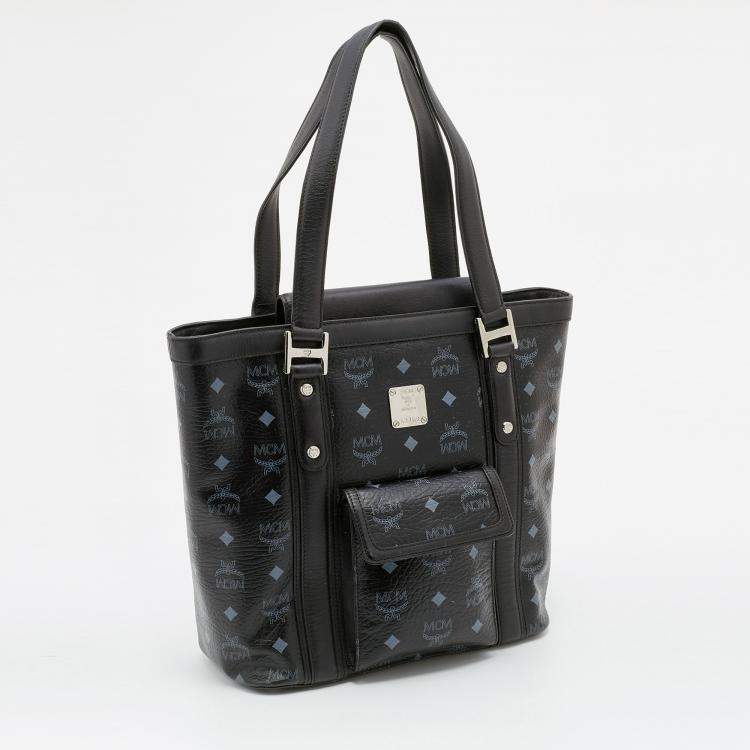 Pre Owned MCM Black Visetos Coated Canvas and Leather Tote