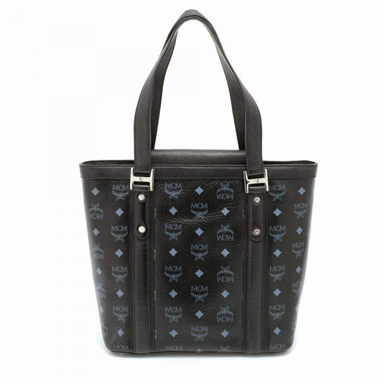 Pre Owned MCM Black Visetos Coated Canvas and Leather Tote