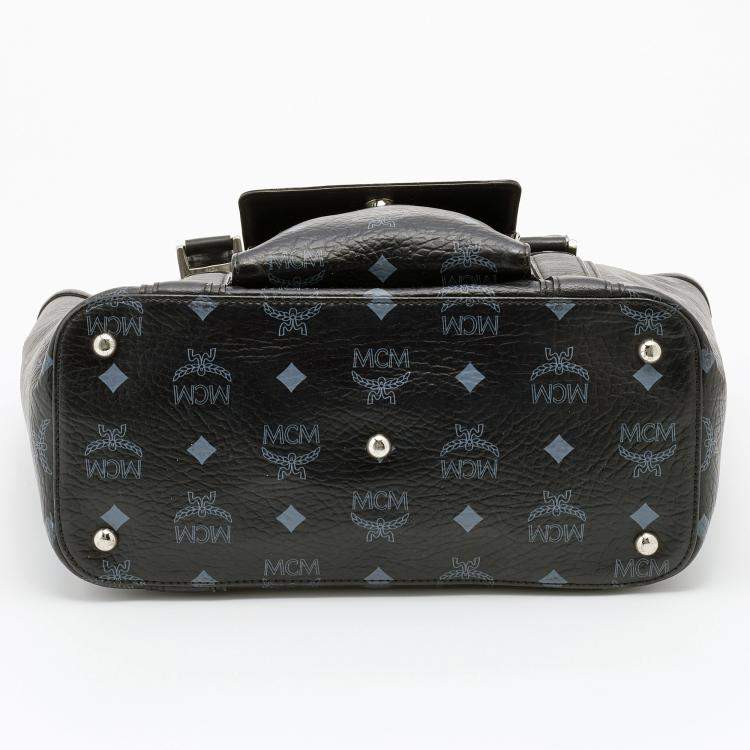 Pre Owned MCM Black Visetos Coated Canvas and Leather Tote