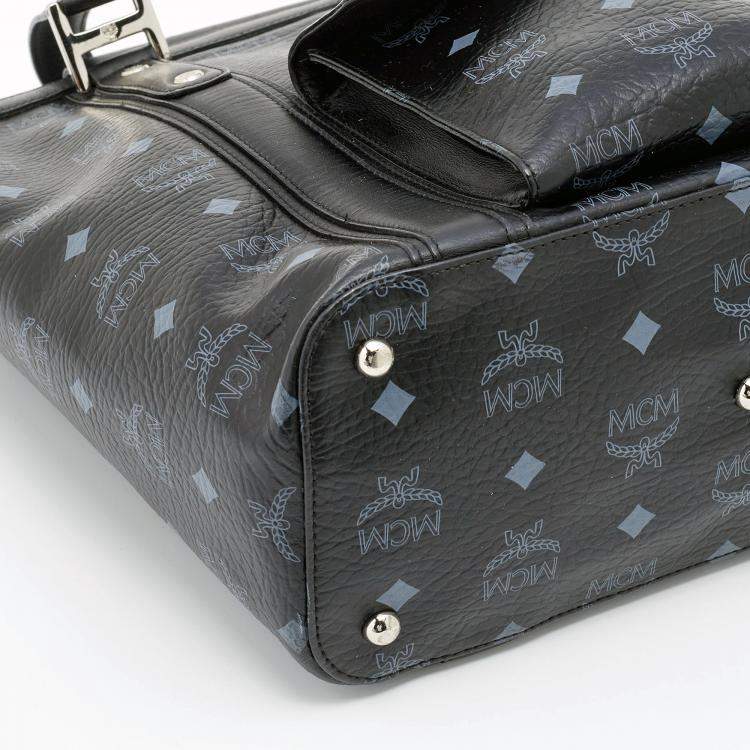 Pre Owned MCM Black Visetos Coated Canvas and Leather Tote
