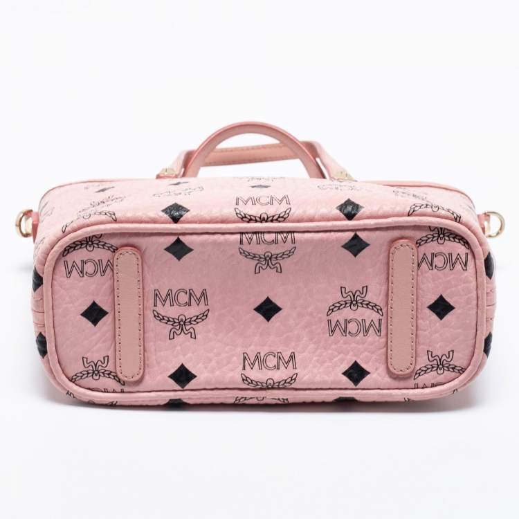 مملوكة مسبقًا MCM Pink Visetos Coated Canvas and Leather Mini Anya Zip Tote