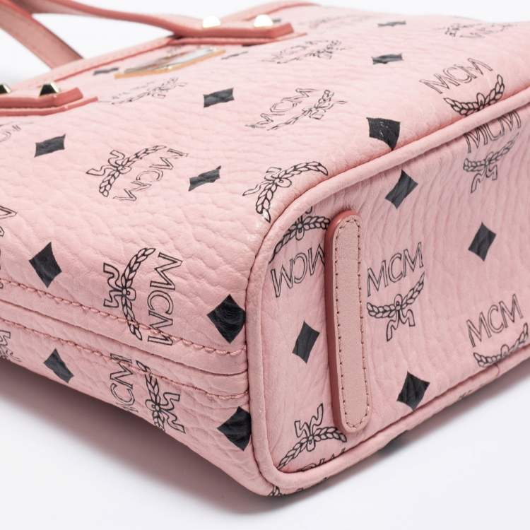 مملوكة مسبقًا MCM Pink Visetos Coated Canvas and Leather Mini Anya Zip Tote