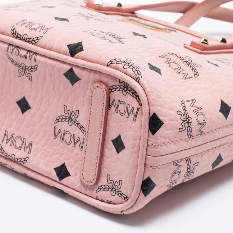 مملوكة مسبقًا MCM Pink Visetos Coated Canvas and Leather Mini Anya Zip Tote