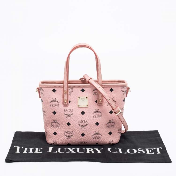 مملوكة مسبقًا MCM Pink Visetos Coated Canvas and Leather Mini Anya Zip Tote