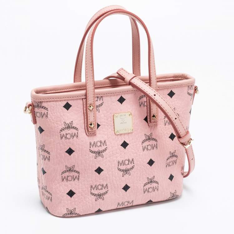 مملوكة مسبقًا MCM Pink Visetos Coated Canvas and Leather Mini Anya Zip Tote