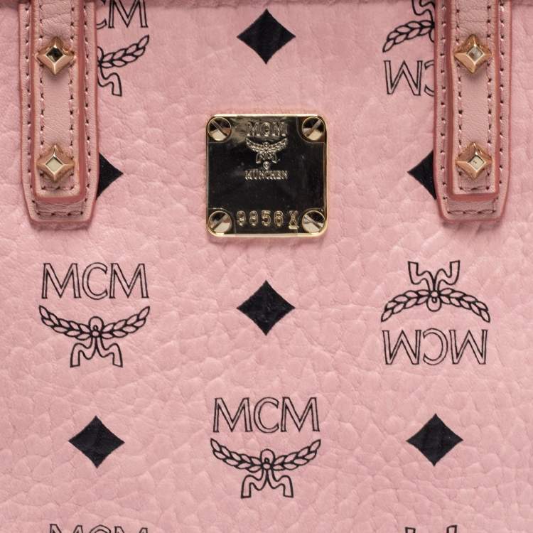 مملوكة مسبقًا MCM Pink Visetos Coated Canvas and Leather Mini Anya Zip Tote