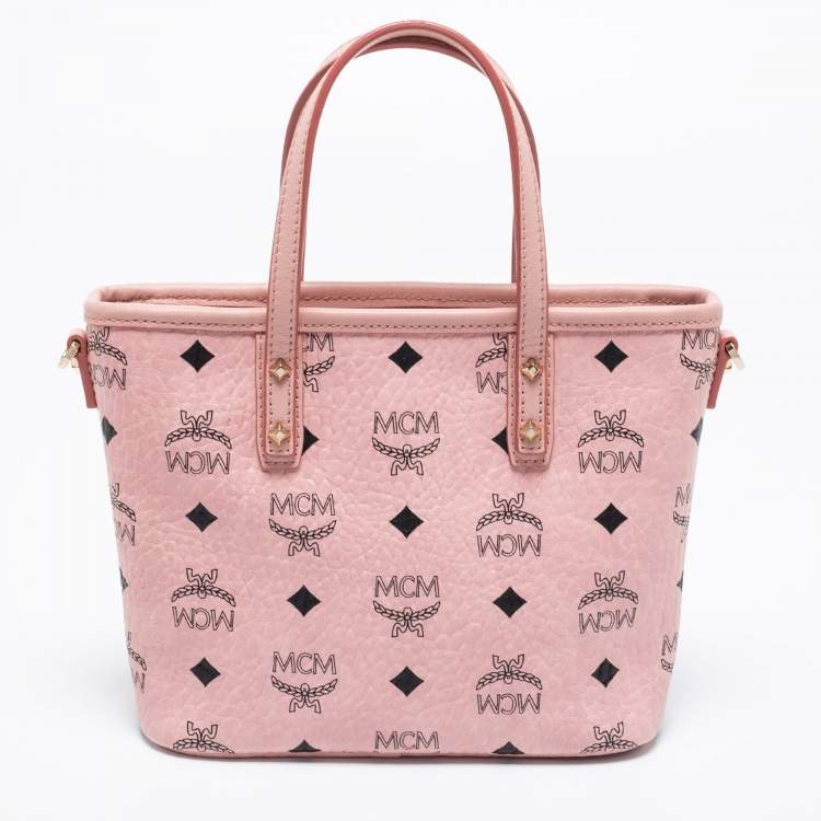 مملوكة مسبقًا MCM Pink Visetos Coated Canvas and Leather Mini Anya Zip Tote