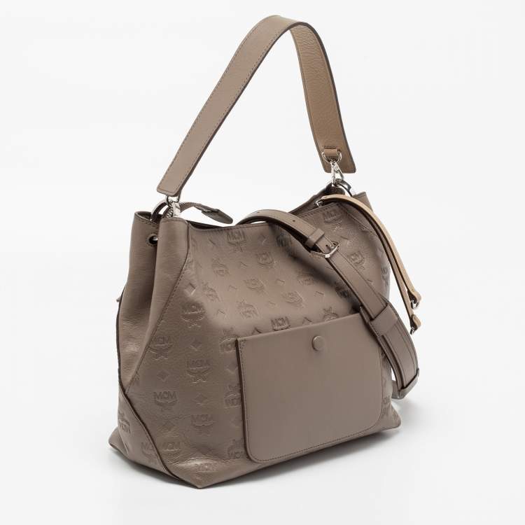 مملوكة مسبقًا MCM Grey Monogram Leather Shoulder Bag