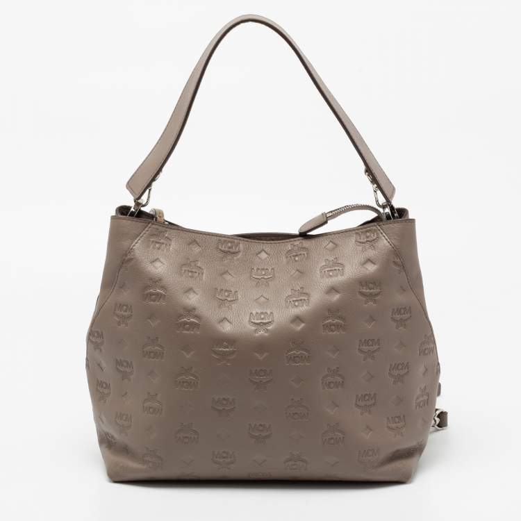 مملوكة مسبقًا MCM Grey Monogram Leather Shoulder Bag