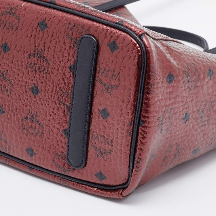 Pre Owned MCM Metallic Red Visetos Coated Canvas Project Reversible Shopper Tote