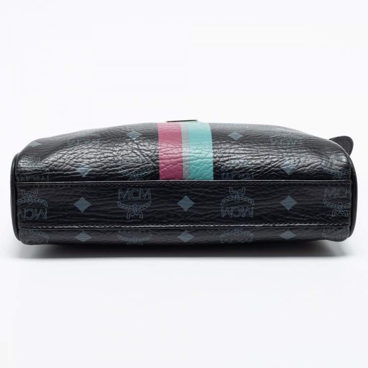 Pre Owned MCM Black Visetos Coated Canvas And Leather Chain Pochette