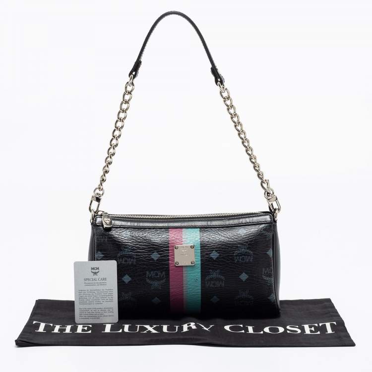 Pre Owned MCM Black Visetos Coated Canvas And Leather Chain Pochette