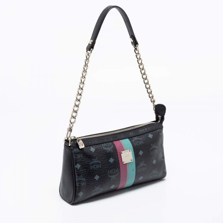 Pre Owned MCM Black Visetos Coated Canvas And Leather Chain Pochette