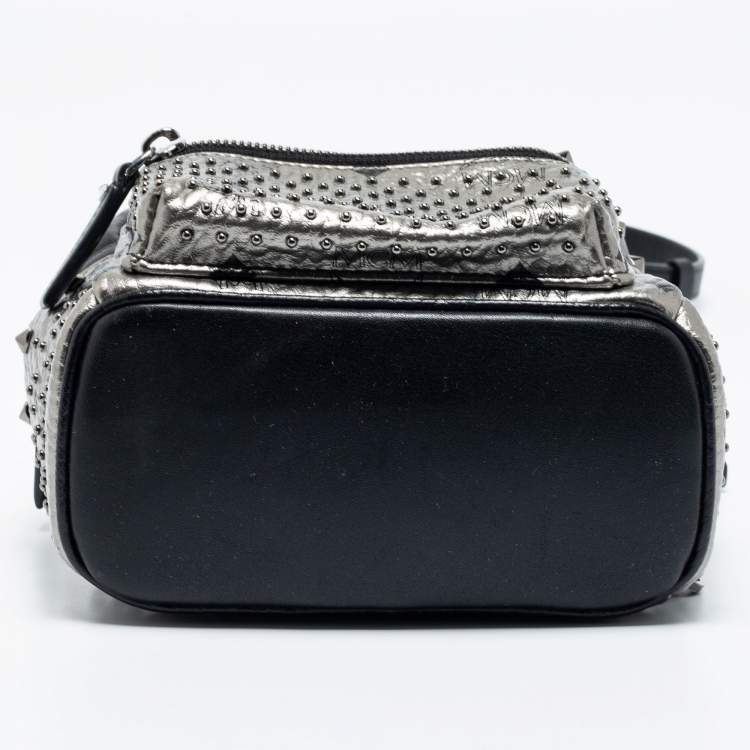 Pre Owned MCM  Silver/Black Monogram Leather Crystal Studded Backpack