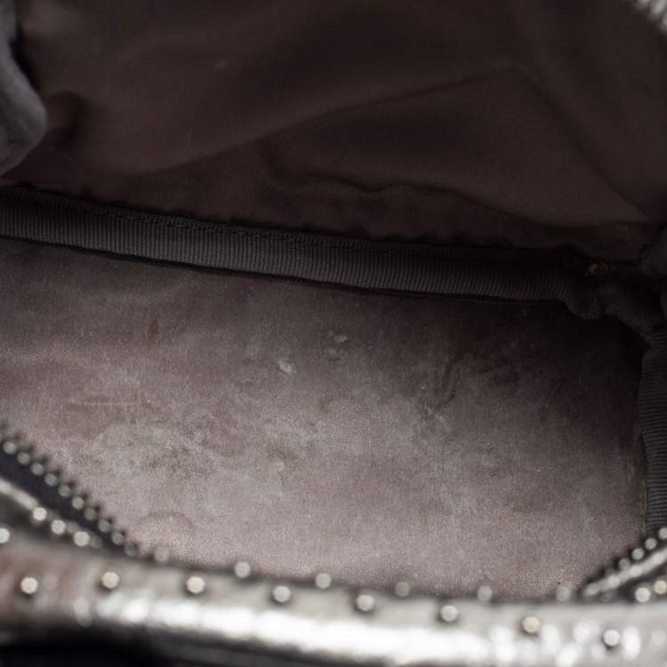 Pre Owned MCM  Silver/Black Monogram Leather Crystal Studded Backpack