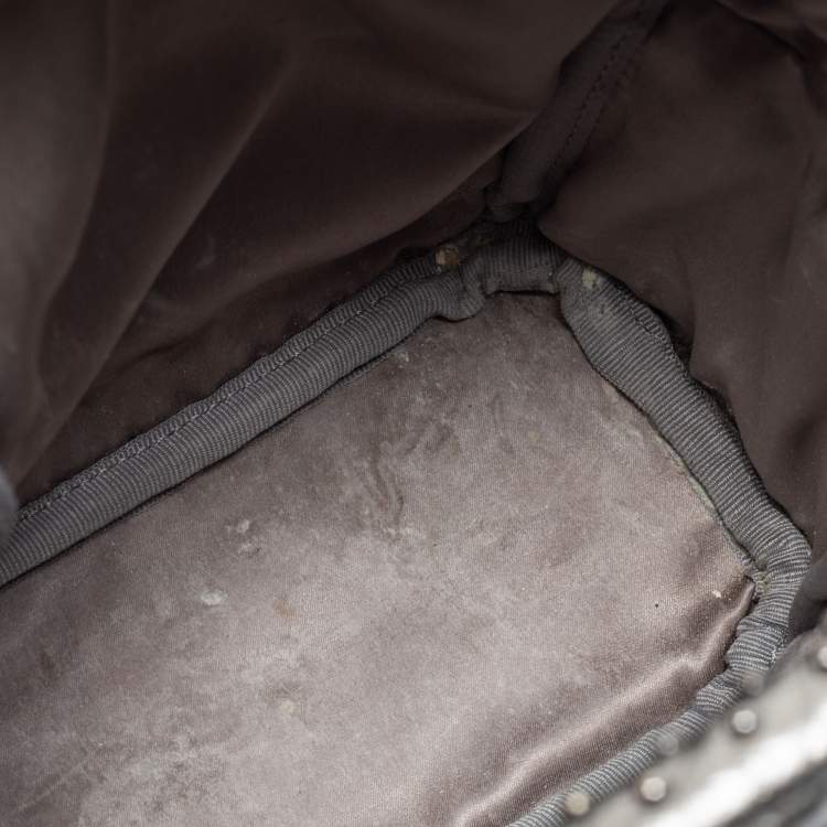 Pre Owned MCM  Silver/Black Monogram Leather Crystal Studded Backpack