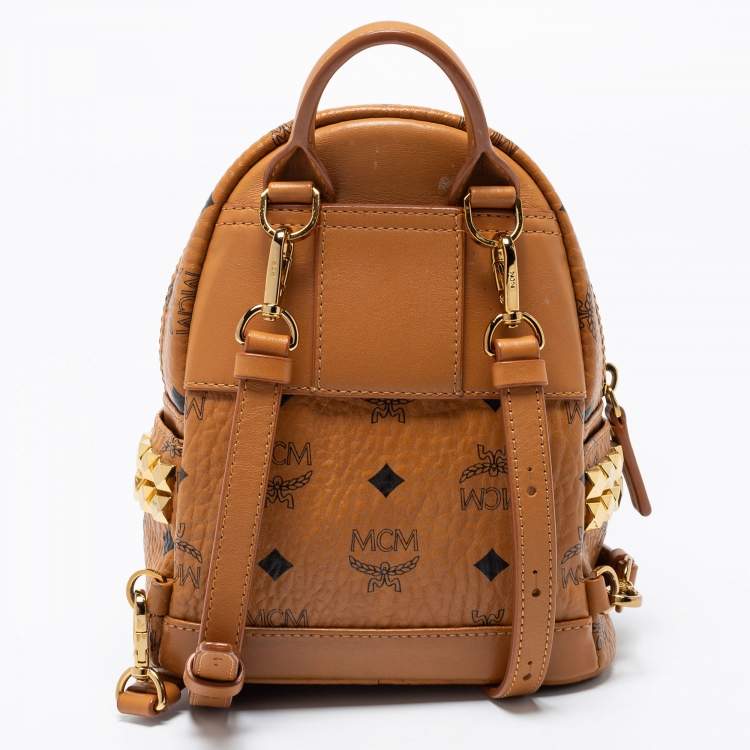 Pre Owned MCM Cognac Visetos Coated Canvas Studed Stark Backpack