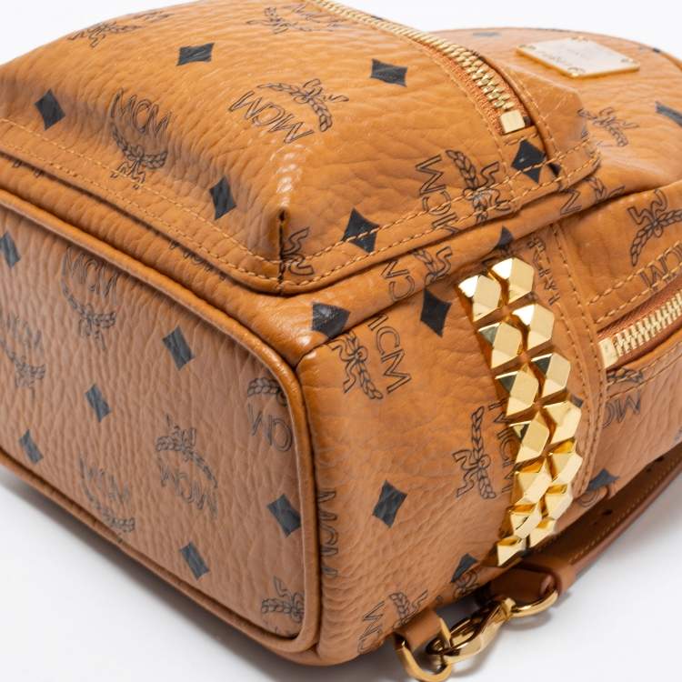 Pre Owned MCM Cognac Visetos Coated Canvas Studed Stark Backpack
