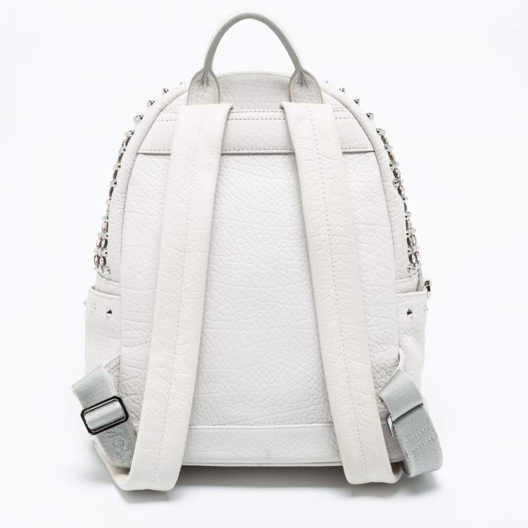 Pre Owned MCM White Swarovski Crystal Embellished Leather Small Stark Backpack