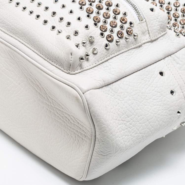 Pre Owned MCM White Swarovski Crystal Embellished Leather Small Stark Backpack