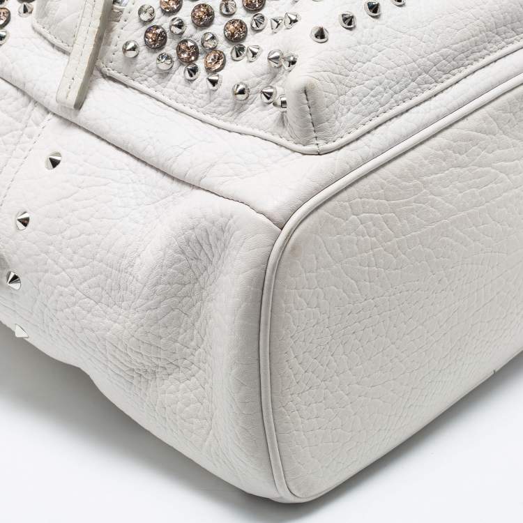 Pre Owned MCM White Swarovski Crystal Embellished Leather Small Stark Backpack