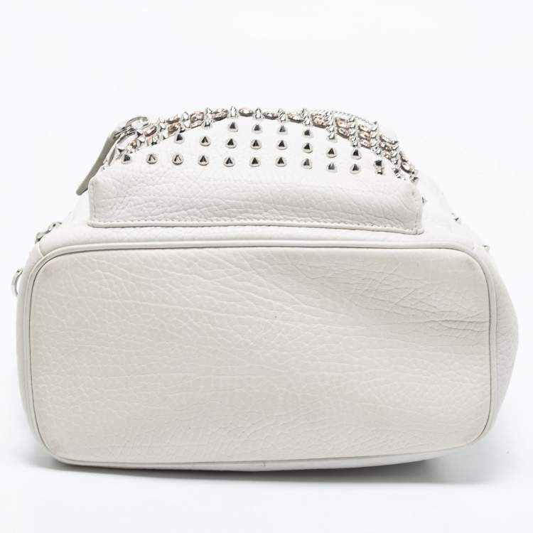 Pre Owned MCM White Swarovski Crystal Embellished Leather Small Stark Backpack