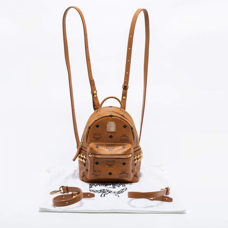 Pre Owned MCM Cognac Visetos Coated Canvas Mini Stark Side Studs Backpack