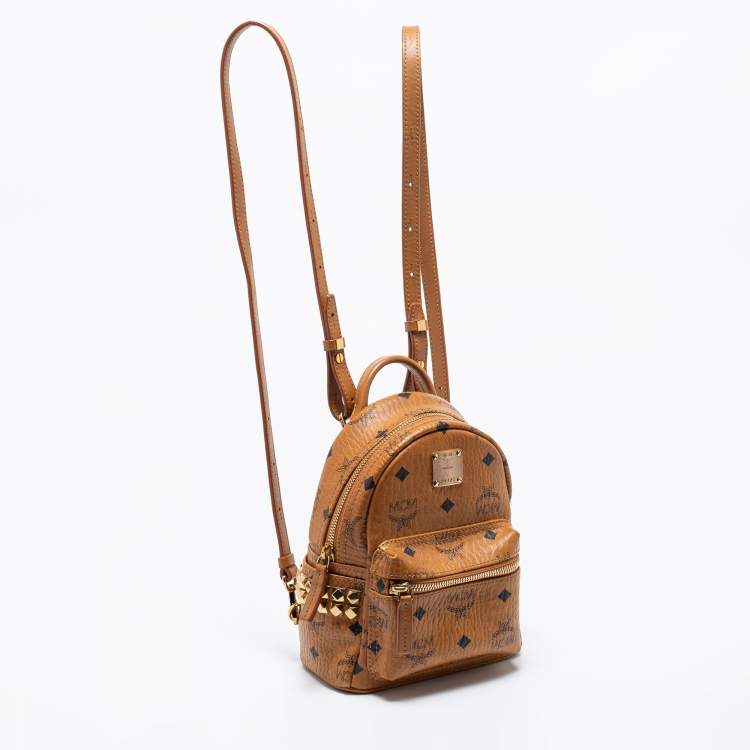 Pre Owned MCM Cognac Visetos Coated Canvas Mini Stark Side Studs Backpack
