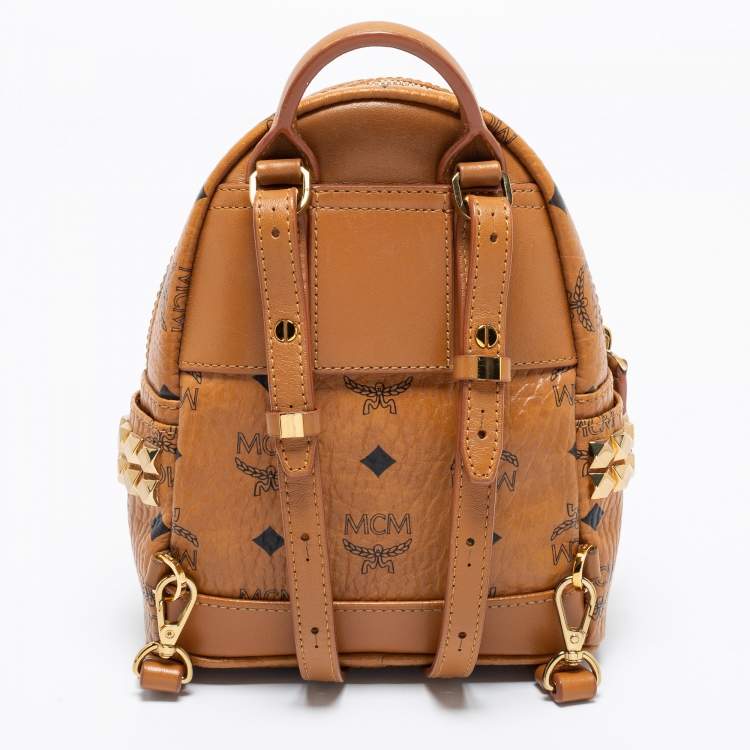 Pre Owned MCM Cognac Visetos Coated Canvas Mini Stark Side Studs Backpack