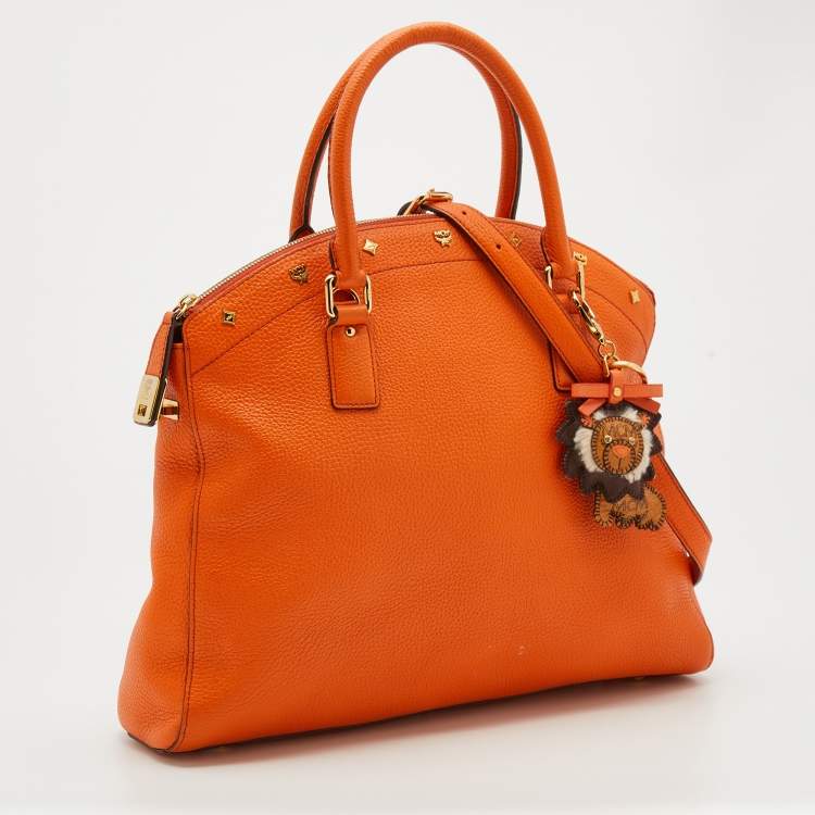 Pre Owned MCM Orange Leather Studded Satchel