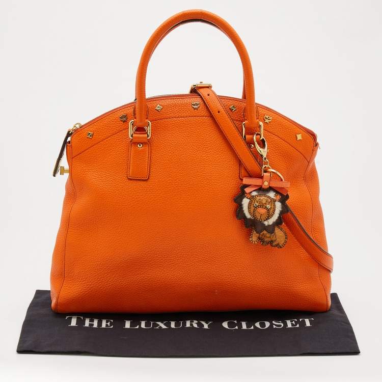 Pre Owned MCM Orange Leather Studded Satchel