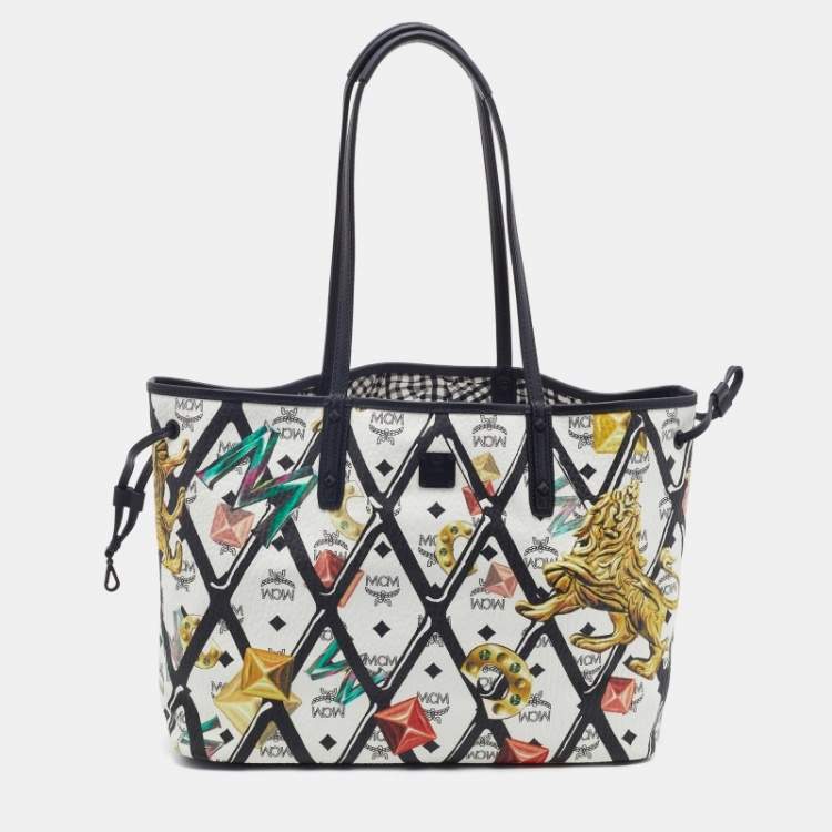 Pre Owned  MCM Multicolored Coated Canvas and Leather Rombi Motif Reversible Tote