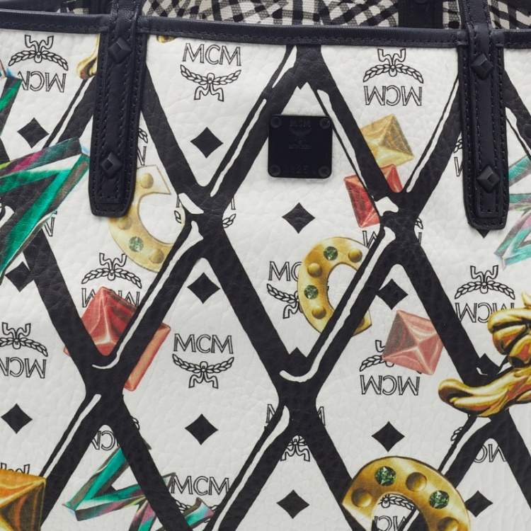 Pre Owned  MCM Multicolored Coated Canvas and Leather Rombi Motif Reversible Tote