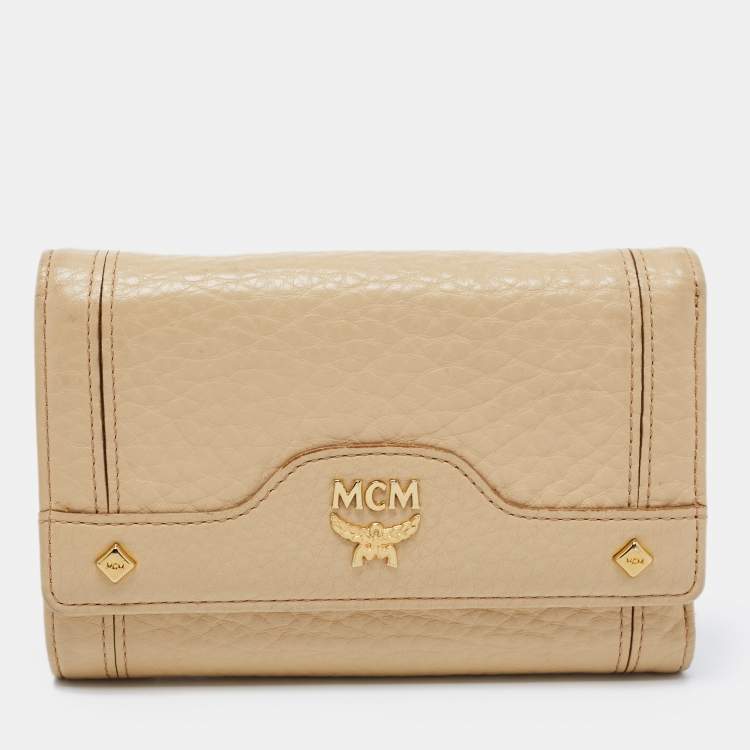 MCM Beige Grained Leather Trifold Wallet MCM | The Luxury Closet