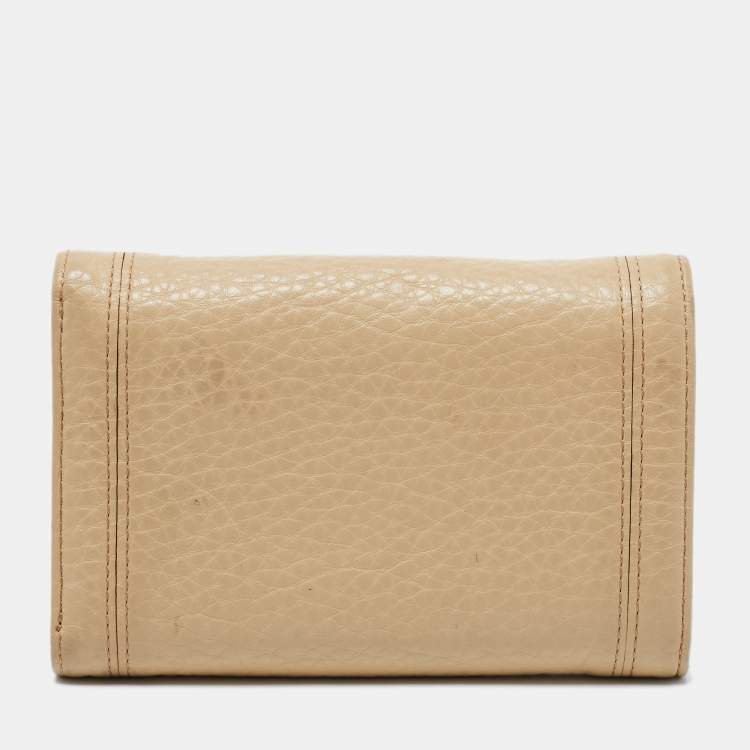 Pre Owned MCM Beige Grained Leather Trifold Wallet