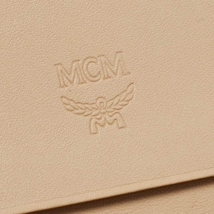 Pre Owned MCM Beige Grained Leather Trifold Wallet