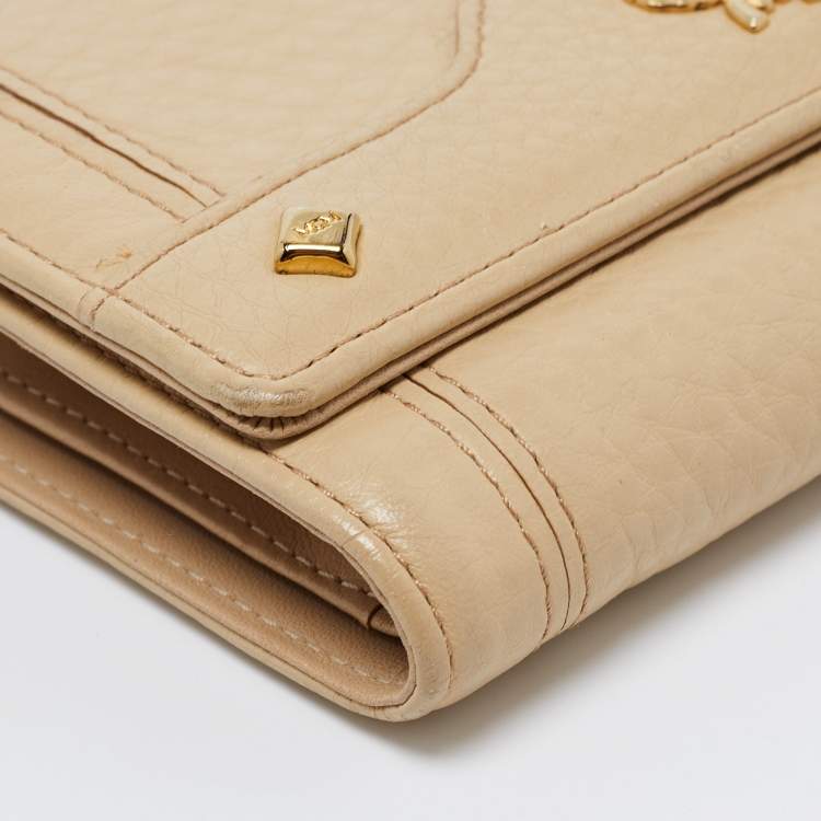 Pre Owned MCM Beige Grained Leather Trifold Wallet