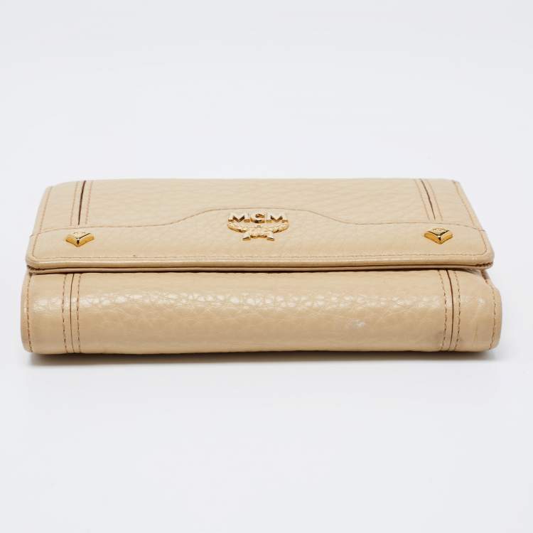 Pre Owned MCM Beige Grained Leather Trifold Wallet