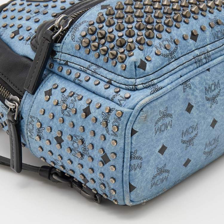 Pre Owned MCM Blue Visetos Coated Canvas Mini Stark Studded Backpack