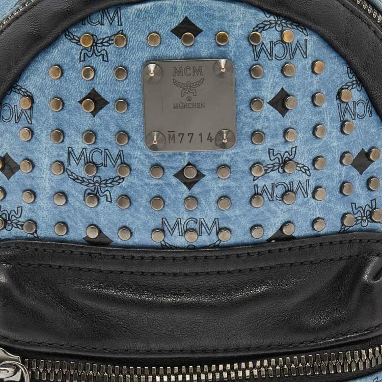 Pre Owned MCM Blue Visetos Coated Canvas Mini Stark Studded Backpack