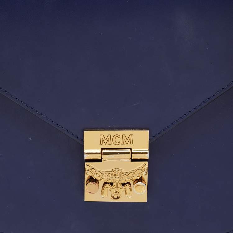 Pre Owned MCM Navy Blue Leather Small Patricia Crossbody Bag