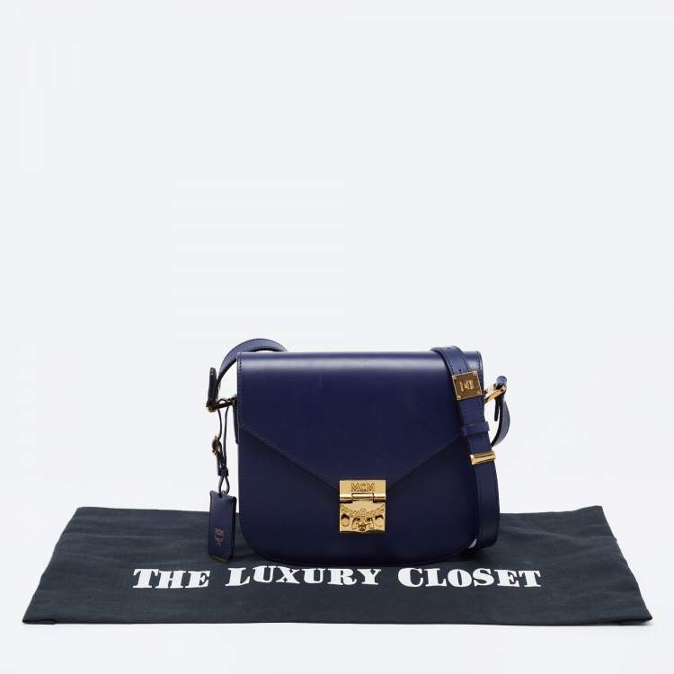 Pre Owned MCM Navy Blue Leather Small Patricia Crossbody Bag