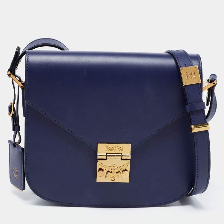 MCM, Bags, Mcm Navy Blue Leather Small Patricia Crossbody Bag