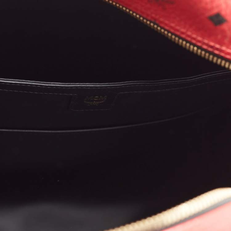 Pre Owned MCM Red Visetos Leather Stud Stark Backpack